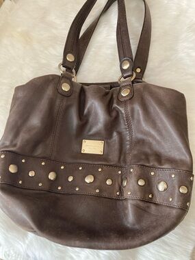 Michael Kors Brown Leather Studded Shoulder Bag